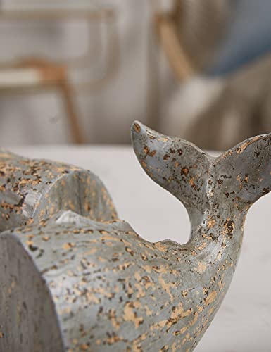 HAUCOZE Decorative Book Ends Ocean Decor Statue Whale Sculpture Table Centerpiece Gift for Home Office Bookshelf 9.4 Inch