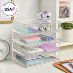 STORi Chloe Space-Saving Clear Drawer Organizer (4 Wide Drawers) Sort Office, Kitchen, Beauty Supplies, Makeup, Pens, Jewelry, Stationary, Made in USA - style: 7.5"W x 1.5"H Drawers (Set of 4)