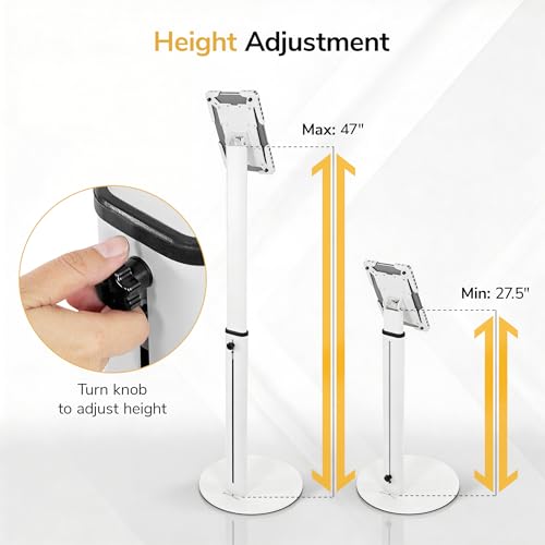 Mount-It! Anti-Theft Universal Tablet Floor Stand Kiosk, Locking Enclosure for iPad, Galaxy Tab & Surface Pro 9.7"–13.1", Height Adjustable 27.5"–47", Commercial Kiosk Stand, White - color: White