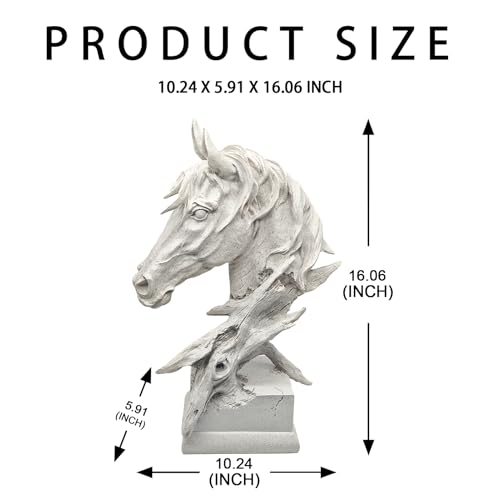 16" Animal Horses Head Bust Table Sculpture Retro Resin Home Decor Statue for Bedroom,Living Room,Dining Desk,Bookshelf,Office,Study and Coffee Tables（Off White） - color: Off White