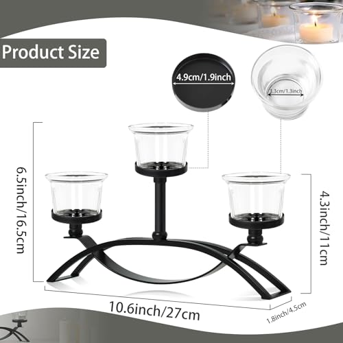 3-Arm Metal Tea Light Candle Holder Set with 5 Glass Cups, Votive Candle Holders Centerpiece Candelabra for Wedding Table Decor, Home Gatherings and Holidays (Black, 3 Cups-2 Pcs) - color: Black, size: 3 Cups-2 Pcs