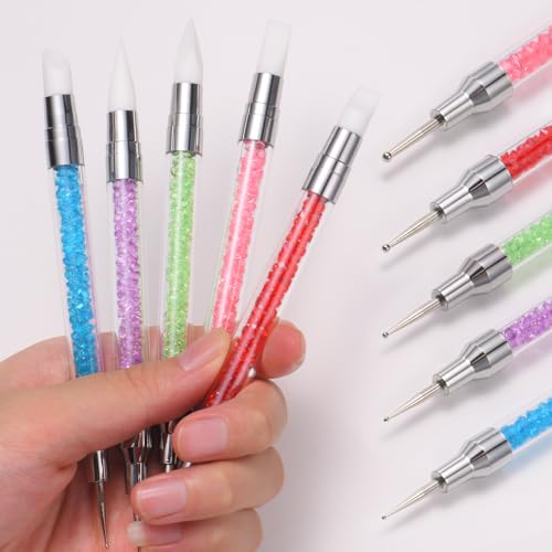 62Pcs Nail Art Brushes Tools,5 Pcs Liner Brushes for Nails,Nail Sponges for Ombre with Grabbing Pen, Dual Tipped Silicone Dotting Sculpture Pen and Mixing Palette Pen Holder, Nail Design Brushes - size: Medium