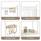 3 Tier white Jewelry Stand, Necklace Organizer, Earring Holder with 44 Holes and 9 Hooks, for Necklaces, Bracelets, Rings - color: White