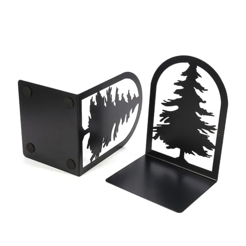 YXQ Book Ends for Shelves Decorative,Tree Metal Bookend Supports for Home Office School Heavy Books, Set of 3 Black Book Holders for Shelf Unique Decoration Book Stoppers