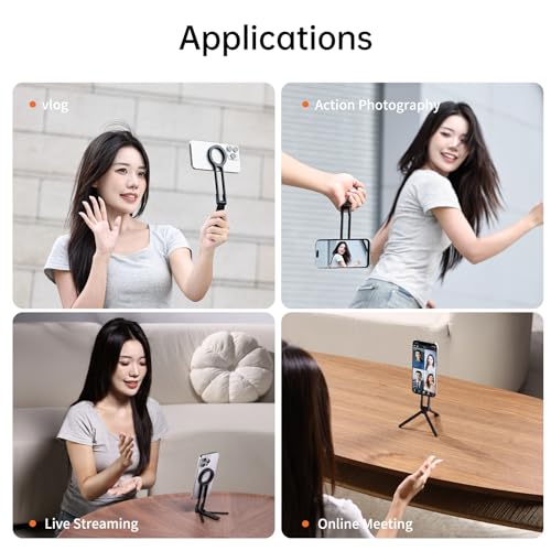 ULANZI MA30 Magnetic Phone Tripod Stand for iPhone - Aluminium Maglock Smartphone Mini Tripod Pocket Cell Phone Stand Strong Magnet Quick Mount Compatible with iPhone 17 16 15 14 13 12 Series, Black - color: Black