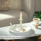 Hanobe Decorative Tray for Coffee Table: Wood Candle Holders Plate Round Rustic Trays for Ottoman Centerpiece Home Decor Living Room Kitchen Corner Organizer White