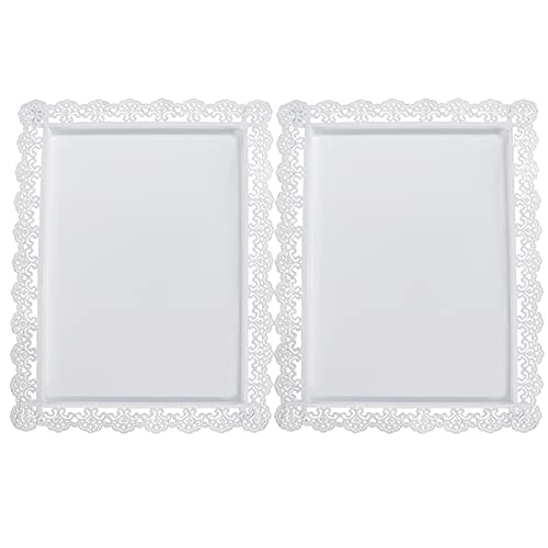 2Pcs Rectangle Iron Cupcake Serving Tray Fruit Dessert Plates for Party Anniversary Wedding Christmas Baby Shower (White) - color: White