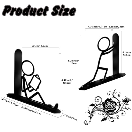 2Pcs 2 Styles Human Book Ends Black Metal Bookends Modern Minimalist Design Black Decorative Heavy Duty Metal Book Ends for Shelves Home Office Desk Organizer Stylish 7.48 x 6.3 x 1.18 Inch - color: Human