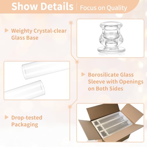 NUPTIO Candle Stick Candle Holder: Set of 6 Glass Hurricane Taper Candleholder - Bulk Candlestick Stand with Tall Cylinder Chimney for Thanksgiving Christmas Holiday Table Decoration