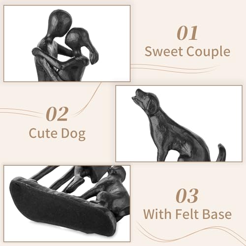Sziqiqi Anniversary Iron Gifts for Her - Couple Love Sculpture Anniversary Iron Gift for Couple Girlfriend Wife Him Black Statue Metal Figurines for Home Decor Wedding Christmas Birthday Gifts - style: Couple & Dog