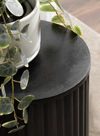 Kate and Laurel Reid Modern Wooden Ribbed Drink Table; 10 x 10 x 22; Black; Solid Wood Mini Table for Use as Pedestal Plant Stand Indoors or Small Nightstand Option - color: Black