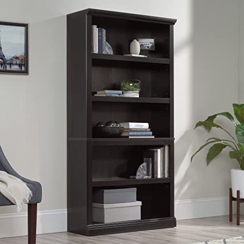 Sauder 5 Tier Book Shelf Wooden Bookcase Multipurpose Bookshelf for Home Office, Living Room, in Estate Black finish - color: Estate Black