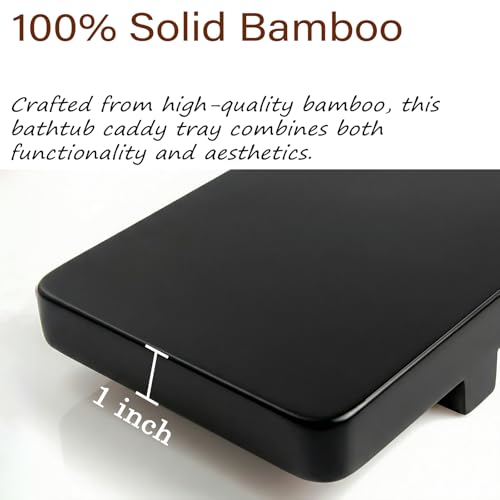 Elegant Black Bamboo Bathtub Tray Caddy for Standard Tub, 31" L Adjustable Bath Tray for Tub, Luxury Spa Bathroom Tray Organizer Table, Bath Tub Accessories for Women, Housewarming, Birthday Gifts - color: Black, size: 31"W x 9"D x 2"H