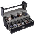 ProCase Watch Case for Men, 10 Slot Watch Display Stand with Acrylic Lid, Watch Display Case with Drawer, 2-Layer Mens Watch Box, Watch Holder Organizer for Men Women -Black - color: Black