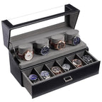 ProCase Watch Case for Men, 10 Slot Watch Display Stand with Acrylic Lid, Watch Display Case with Drawer, 2-Layer Mens Watch Box, Watch Holder Organizer for Men Women -Black - color: Black