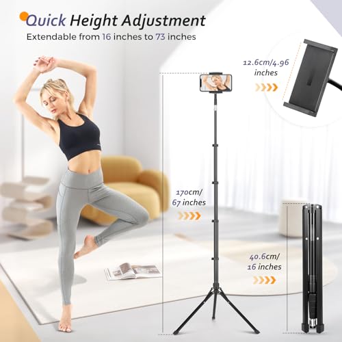 Aureday iPad Stand Floor, 67” Height Adjustable iPad Tripod Stand, Tablet Stand with Extendable Holder for iPad mini, iPad Air, iPad Pro, Kindle, Switch, Smartphones, and All 4.7" to 12.9" Devices - color: Black