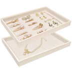 Beige Velvet Jewelry Tray for Drawers Black Jewelrys Display Tray Stackable Jewelry Organizer Trays for Necklace Bracelet Ring Watch (2 Pack) - color: Beige