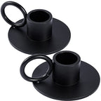 2PCS Black Taper Candle Holders with Round Handle, Matte Iron Candlestick Holders Centerpieces for Home Decoration, Wedding Anniversary, Party, Housewarming Gifts. - size: Round with Handle