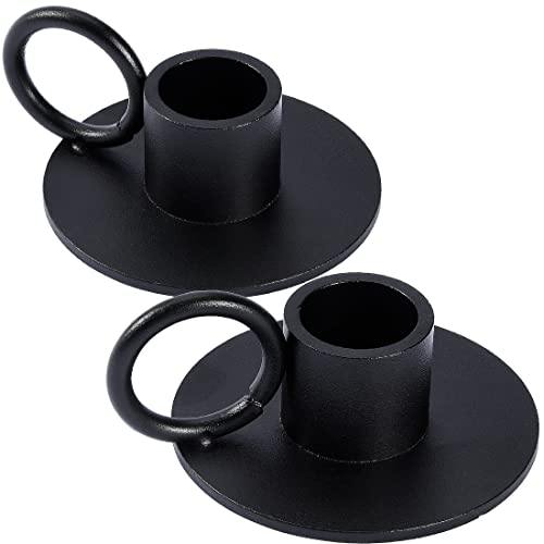 2PCS Black Taper Candle Holders with Round Handle, Matte Iron Candlestick Holders Centerpieces for Home Decoration, Wedding Anniversary, Party, Housewarming Gifts. - size: Round with Handle