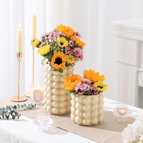 Bubble Vases, Set of 2 Ceramic Vase for Flowers, Boho Ceramic Flower Vases for Decor, Tall Bubble Vase for Living Room, Dining Table, Wedding, Mantel, Coffee Table(Beige) - color: Beige, size: Large+Medium