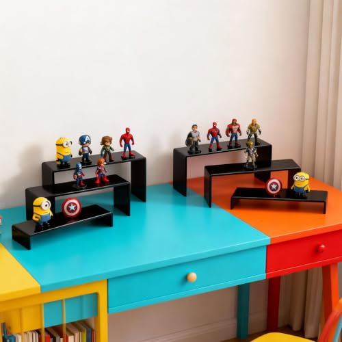 6 PCs Risers Display Stands 3 Tiers Desktop Acrylic Shelves Cake Dessert Holder Products Stand for Collectibles Shoes Jewels Pop Figure （Black） - color: Black