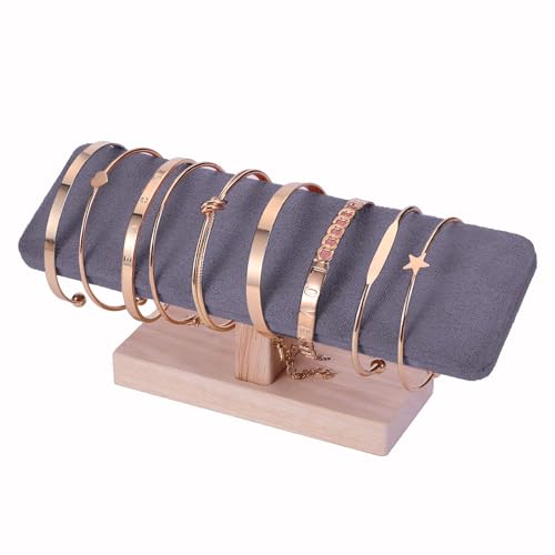 Wooden Watches Display tower Base Watch Necklace Bracelet Organizer Rack Bangle Scrunchie Headband Showcase tower (Dark Grey Suede, Flat single-layer) - color: Flat Suede Dark Gray