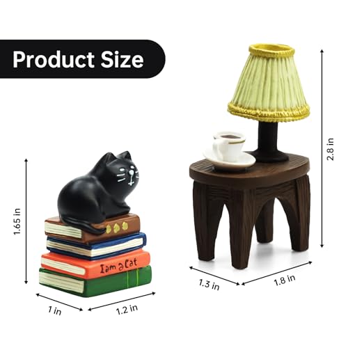 RAQWI Cute Mini Cat on Books Figurine Resin Cat for Office, Home Decoration Perfect Cute Cat Gift for Cat Lovers - style: Lamps