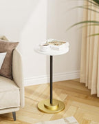 Masupu Drink Table, Round Side Table for Small Spaces, Pedestal Side Table, Small End Table with Metal Base, for Living Room, Bedroom, Bathroom, White - color: 02.white Black Gold