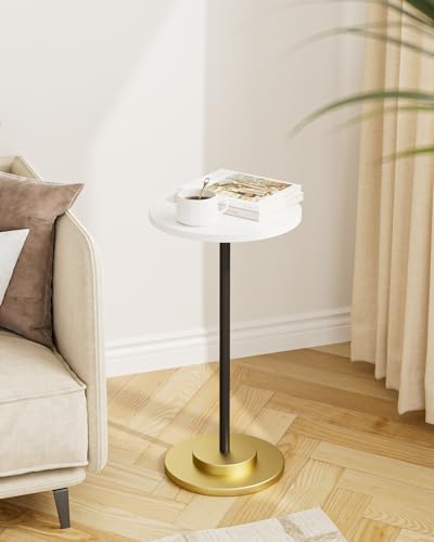 Masupu Drink Table, Round Side Table for Small Spaces, Pedestal Side Table, Small End Table with Metal Base, for Living Room, Bedroom, Bathroom, White - color: 02.white Black Gold