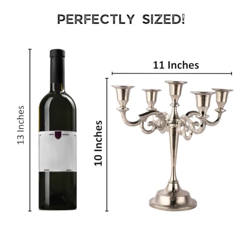 Rely+ 5 Arm Candelabra Taper Candle Holders Decorations Indoor Kitchen Décor Table Candles Candlestick Candelabra Centerpiece (Silver) - color: Silver, size: 5 Arm