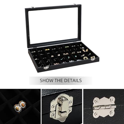 Wudygirl Jewelry Organizer 40 Grid Earring Holder Organizer with Clear Lid Jewelry Box for Rings Earrings Bracelets Storage Display Case for Women - style: 40 Grid Tray