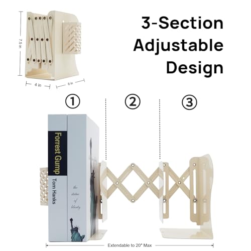 Adjustable Book Ends for Heavy Books, Metal Expandable Bookends for Shelves, Book Organizer Stopper Holder for Desk, Kids Room, Classroom, Office, Library (Beige) - color: Beige