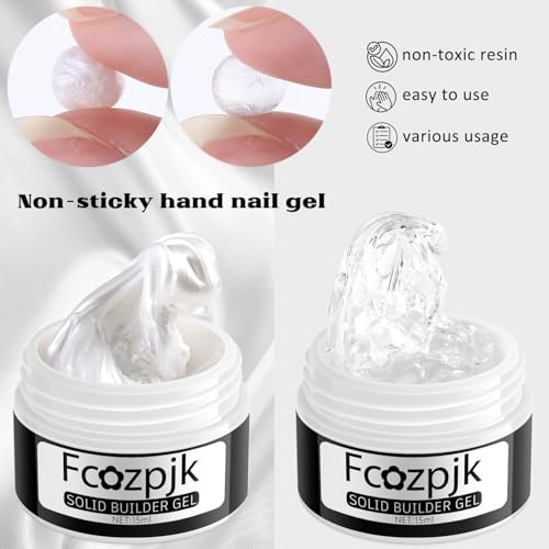 Fcozpjk Solid Builder Gel for Nails, Pearly White & Clear Solid Builder Gel Non-Sticky Hard Gel for Nails with Silicone Carving Pen 3D Sculpting Gel Iridescent Nail Gel Manicure Salon Supplies - color: 01-04