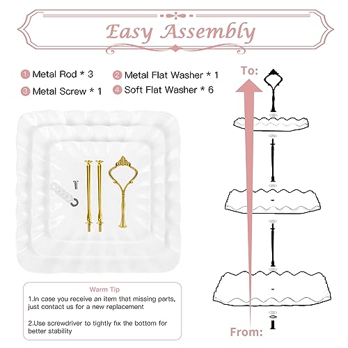 PinCute 5 Pcs Dessert Table Display Set - 2 X Cupcake Stand Holder/Cup Cake Tier Tower & 3 X Serving Tray Combo for Tea Party, Birthday, Baby Shower (Wave Square)