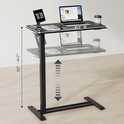 FLEXISPOT H7 Adjustable Overbed Bedside Table with Wheels Pneumatic Mobile Standing Desk Laptop Desk Rolling Computer Cart Movable Overbed Table Hospital Home Use(31.5" W x 17.7" D, Black Large) - color: Black, size: Large
