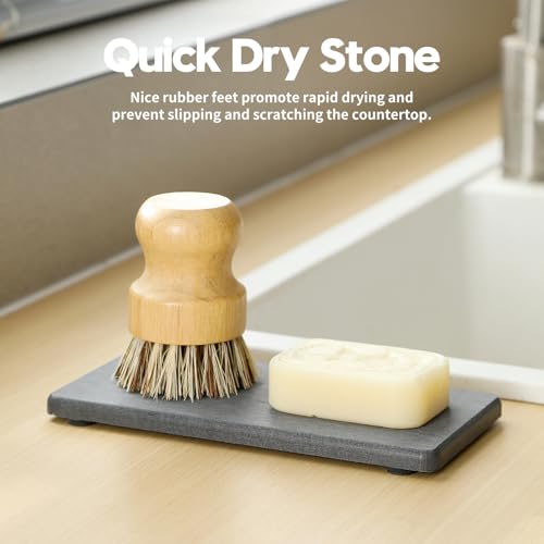 2PCS 7" x 3.5" Water Absorbing Bathroom Sink Vanity Trays, Diatomite Stone Quick Drying Mat for Kitchen Counter, Dish Rack Dispensers Sponge Holder Caddy Organizer, Dark Gray, 7"x3.5" - color: 2 Pack - Charcoal Gray, size: 7" x 3.5"