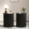 AVZEAR Small Round Side Table Fluted Night Stand Set of 2, 17.7" Mid Century Modern End Table, Circle Bedside Tables Wood Nightstands for Small Spaces, Living Room, Bedroom(Black) - color: Black, size: 17.7"D x 17.7"W x 21.6"H