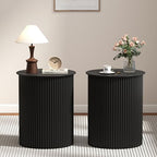 AVZEAR Small Round Side Table Fluted Night Stand Set of 2, 17.7" Mid Century Modern End Table, Circle Bedside Tables Wood Nightstands for Small Spaces, Living Room, Bedroom(Black) - color: Black, size: 17.7"D x 17.7"W x 21.6"H
