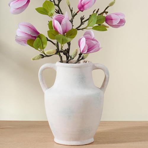 Flower Vase with Handles, 8.66 inch Tall Ceramic Vase Farmhouse Rustic Vases Decorative Pottery Vases for Home Decor Living Room Table Bookshelf Centerpiece Bouquet Wedding Fireplace (White) - color: A-8.66"h-white