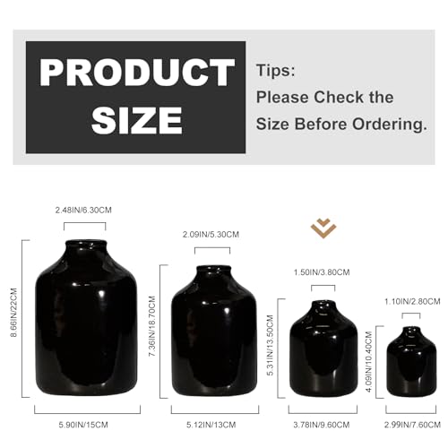 Sunddo Black Ceramic Vase for Flower - 5 Inch Small Modern Decorative Vase for Living Room, Farmhouse Bottle Vases Home Decor, Window, Office, Night Stand Decor, Kitchen, Bathroom Decoration - color: Black, size: 5 inch