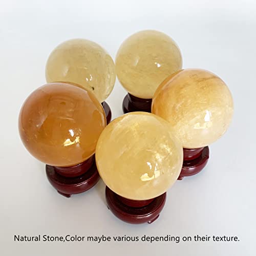 Natural Citrine Healing Crystal Gemstone Ball Divination Sphere Sculpture Figurine with Wood Stand Feng Shui Chakra Aura Home Desk Decor - size: 50mm