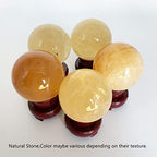 Natural Citrine Healing Crystal Gemstone Ball Divination Sphere Sculpture Figurine with Wood Stand Feng Shui Chakra Aura Home Desk Decor - size: 50mm