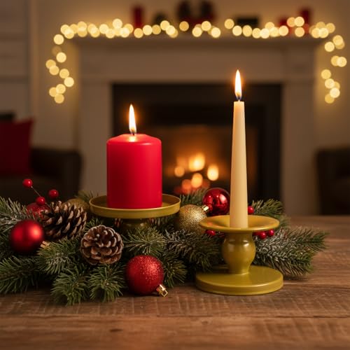 Table Gold Candle Holders – Set of 2 | Reversible Metal Candle Stand for Pillar & Taper Candles | Stylish Tabletop Candle Tray for Home Décor, Weddings & Special Occasions (Gold) - color: Gold