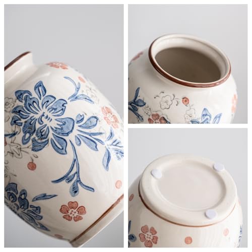 Blue and White Vase, Vintage Blue Ceramic Flower Vessel,Ceramic vases for Home Decor,Vintage Vase for Home Decor, Living Room, Shelf, Office, Rustic Table Centerpiece (Blue and white-02, Small) - color: Blue and White-02, size: Small