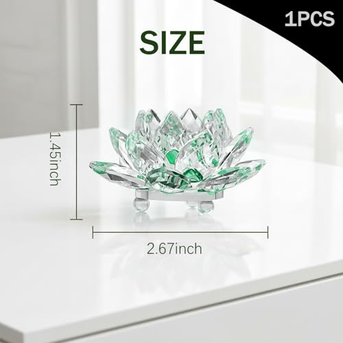 Lotus Flower Figurine,Crystal Lotus Decor Centerpiece,Feng Shui Home Decor for Office Desk Accent in 2.5 Inch - color: Green