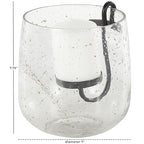 Deco 79 Glass Decorative Candle Holder Candle Stand with Black Metal Accents and Brown Speckles, Candlestick Holder 7" x 7" x 8", Clear - size: 7" x 7" x 8"