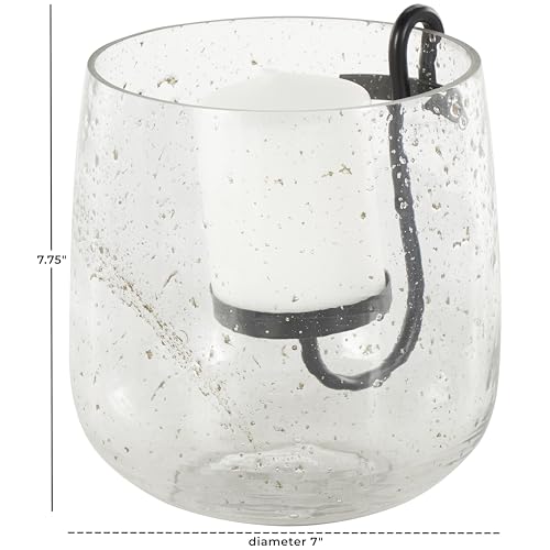 Deco 79 Glass Decorative Candle Holder Candle Stand with Black Metal Accents and Brown Speckles, Candlestick Holder 7" x 7" x 8", Clear - size: 7" x 7" x 8"