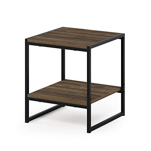 FURINNO Camnus Modern Living 2-Tier End Table, Columbia Walnut, 15.9 in x 15.75 in x 18 in - color: Columbia Walnut, size: 2 Tiers, Metal Frame