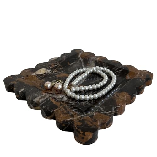 Vintage Natural Marble Tray Small Ornaments Scalloped Tray Handmade Storage Dish for Counter, Vanity, Dresser, Nightstand and Desk (Portoro) - color: Portoro