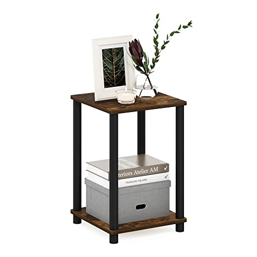 Furinno TURN-N-TUBE Side Table, 2-Tier Modern Square End Table with Open Shelf, Toolless Night Stand, Bedside Table, for Living Room, Bedroom, Amber Pine - color: Amber Pine/Black, size: 1-Pack, 2-Tier, style: Haydn